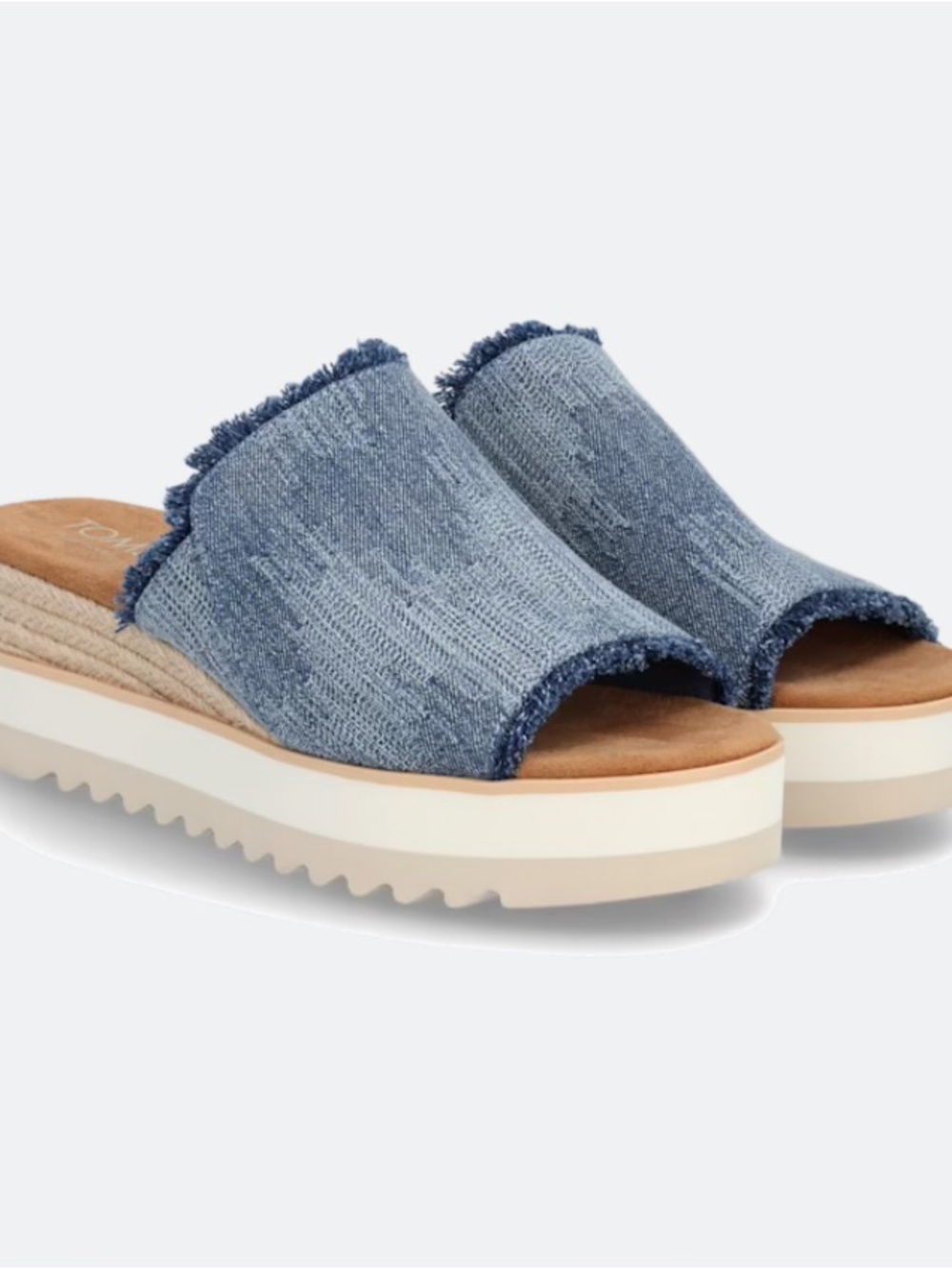 Toms Blue Denim Open-Toe Platform Mules